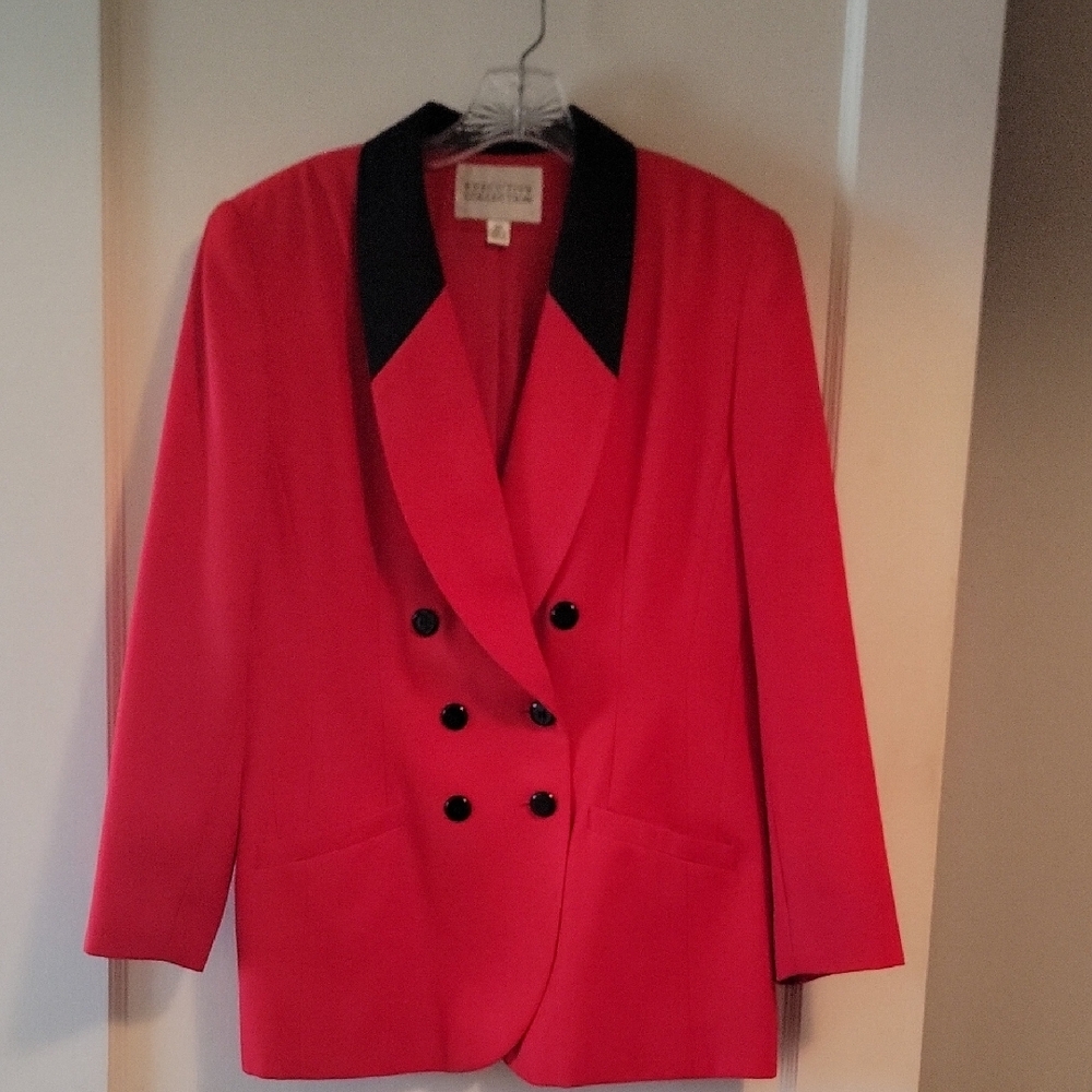 Chic Red and Black Double-Breasted Blazer